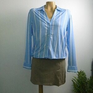 Buttercloth Icy Bamboo Shirt Womens‎ Small Blue White Striped Pre-Tucked Fit